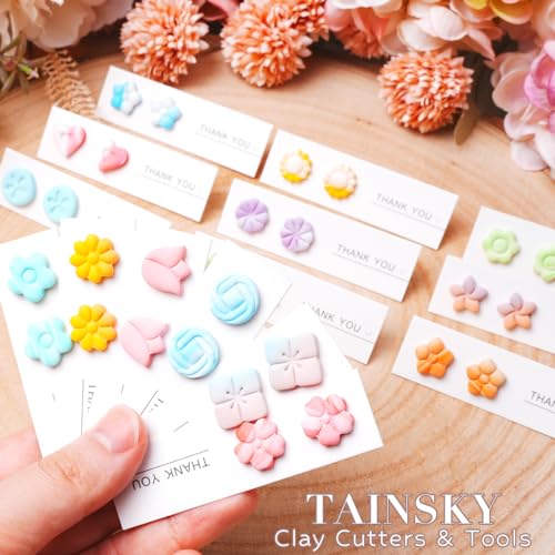 TAINSKY Floral Clay Earrings Cutters, 16 Shapes Flower Studs for Polymer Clay Jewelry, Small Clay Cutters for Earrings, Spring Clay Cutters for Polymer Clay Jewelry, Stud Clay Earring Cutters
