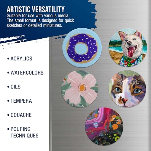 U.S. Art Supply Mini Magnetic Canvas Panels, 24 Pack, 4 Inch Round, Primed 8 Ounce Heavyweight Cotton, Small Canvases for Painting Acrylic and Watercolor, White Square Flat Canvas Boards - size: 4"