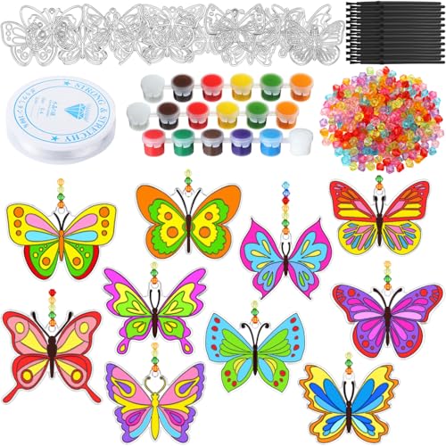 WinnerWhy 30 Sets Butterfly Suncatchers Window Art Kits, Spring DIY Sun Catchers Bulk Crafts Paint Your Own Window Ornaments for Party Birthday Activity Home Decor - style: Butterfly Style