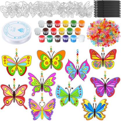 WinnerWhy 30 Sets Butterfly Suncatchers Window Art Kits, Spring DIY Sun Catchers Bulk Crafts Paint Your Own Window Ornaments for Party Birthday Activity Home Decor - style: Butterfly Style