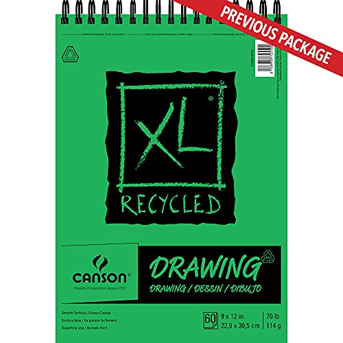 Canson XL Series Recycled Drawing Paper Pad, Top Wire Bound, 70 Pound, 9 x 12 Inch, 60 Sheets (Pack of 4) - size: 9x12 (Pack of 4)