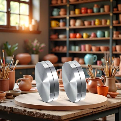 2Pcs Silver 30mm Ceramic Clay Pottery Wheel Throwing Trimming Spinner Trim Stabilizer Metal Rotary Disc Wheel Mini Pottery Wheel Trimmer Tool Polymer Clay Tools Ceramic and Pottery Tools
