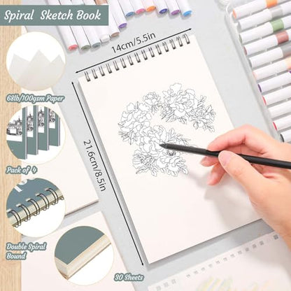 4 Pack Small Sketch Books, 5.5 x 8.5 Inch Mini Sketchbook, 68lb/100gsm Spiral Bound Small Sketch Pad, Acid Free Art Supplies Drawing Painting Sketchbook for Kids, Beginners, Artists (30 Sheets Each) - color: Light Cyan, size: 5.5 × 8.5Inch（4 Pack）