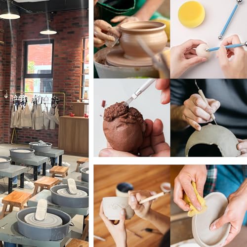 10 lb White Natural Air-Dry Clay + 30 pcs Pottery Tools + Storage Box,Ideal for Wheel Throwing,Hand Building,Sculpting;Great for All Skill Levels;Whiteware Clay for Pottery (White 10LB)