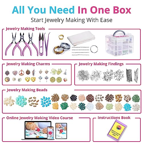 MODDA Deluxe Jewelry Making Kit with Video Course, Includes Instructions, Beads, Necklace, Bracelet, Earrings Making, Crafts for Adults, Beginners, Christmas Gift for Teens, Girls 13-15, Moms, Women - color: Deluxe Jewelry Making Kit