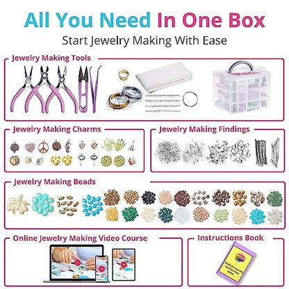 MODDA Deluxe Jewelry Making Kit with Video Course, Includes Instructions, Beads, Necklace, Bracelet, Earrings Making, Crafts for Adults, Beginners, Christmas Gift for Teens, Girls 13-15, Moms, Women - color: Deluxe Jewelry Making Kit
