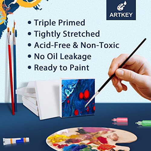Artkey Mini Canvas, 2x2 inch 24-Pack Small Canvases for Painting, 100% Cotton 2/5 Inch Profile Square Canvas Painting Canvas for Acrylics Oil Watercolor Painting & Signs Crafts