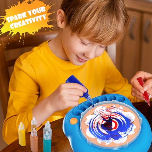 Spin Art Machine for Kids, Paint Spinner Arts & Crafts Kit for Ages 4-12 | Mess-Free Motorized Spinner With Splash Guard; 7 Washable Paints & 36 Art Boards Make A Unique Design Every Spin - color: Blue
