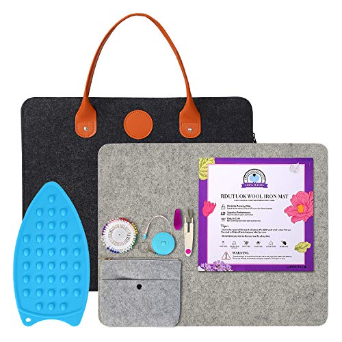 Rdutuok 17“x13.5” Wool Pressing Mat for Quilting with Carrying Case and Silicone Iron Rest pad,100% New Zealand Wool Felted Ironing Pad or Quilting Wooly Felted Iron Board for Retains Heat - size: 17" x 13.5" with Carrying Case