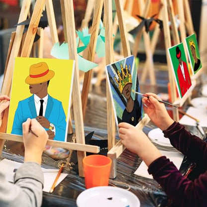 VOCHIC 4 Pack Sip and Paint Kit, Pre Drawn Canvas for Painting for Adults Canvas with Pictures to Paint Art Party Supplies Set Date Night Games Gift Favor (Gentlemen Afro King 8 x 10 in) - size: 8x10, style: style 7