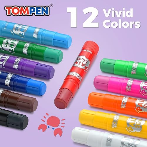 Tempera Paint Sticks for Kids & Artists,144 Pack 12 Vibrant Color,Non-Toxic,Quick Drying,Classic Rainbow Colors,Washable Solid Paint Crayons,Ideal for School Classroom Art Projects & DIY Crafts