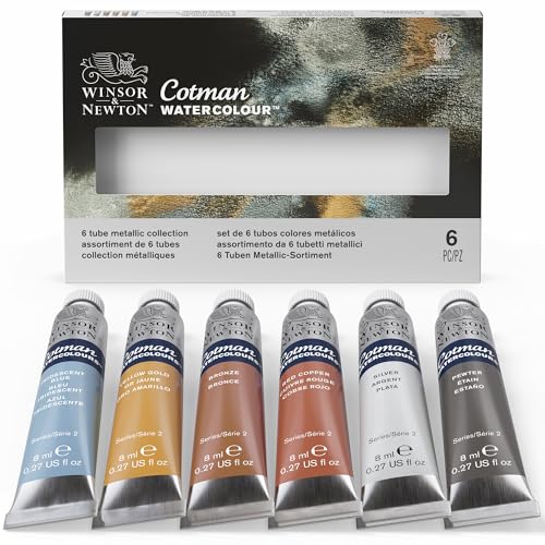 Winsor & Newton Cotman Watercolor Paint Set, 6 Metallic Colors, 8ml (0.27-oz) Tubes - style: 6 Tube Set Metallic 8ml