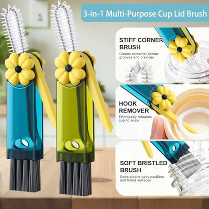 3 in 1 Cup Lid Gap Cleaning Brush, Cup Lid Brush, Multifunctional Water Bottle Cleaning Brush, Home Kitchen Crevice Brush Tools for Tiny Cup Lid Detail, Bottle Tight Spaces Cup(3 PCS) - color: Black, Green, Blue(3pcs)