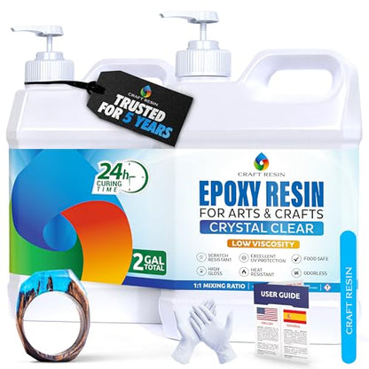 Craft Resin 2 Gallon Crystal Clear Epoxy Resin Kit with Pumps - Food Safe & UV Resistant for DIY Art, Wood, Jewelry Making, Coasters, Molds Casting Resin Epoxy - Low Viscosity for Beginners & Pros - size: 2 Gallon