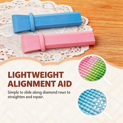 3Pcs Diamond Art Straightening Tool Set,with 1 Gradient Color Diamond Art Roller, Ideal for Craft Enthusiasts and Beginners(Blue and Pink)