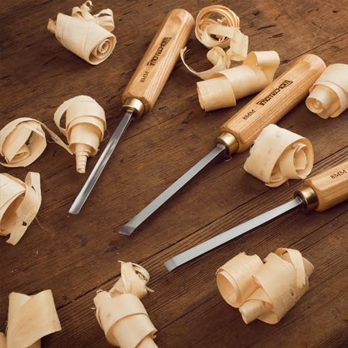 12-Pieces Woodworking Wood Carving Tools Chisel Set with Canvas Bag, Razor Sharp CR-V 60 Steel Blades - size: 12-Pieces with Ash Handle