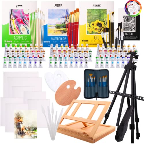 J MARK Painting Kit for Adults, Oil Paint Set- All in Deluxe Acrylic, Watercolor and Oil Painting Set - color: Multicolor
