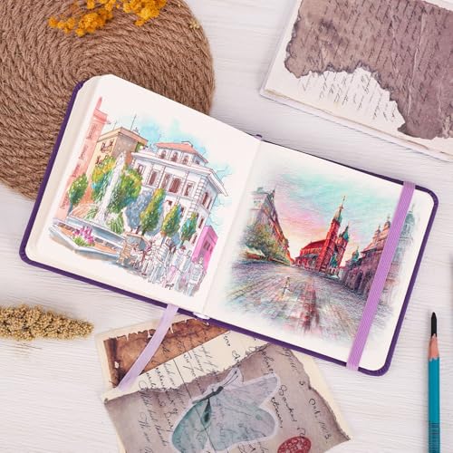 Hardcover Pocket Sketchbook, 5" x 5" Square Mini Sketchbook, 98lb/160gsm Heavyweight Tiny Sketch Book, 80 Sheets Small Travel Drawing Journal for Adults, Artist, Ideal for Gift (Purple) - color: Violet