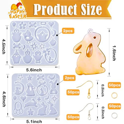 15 Pairs Easter Resin Molds for Earrings, Easter Bunny Earring Molds Silicone Egg Resin Epoxy Casting Ornament Silicone Molds with 200pcs Earring Hook for Keychain Jewelry Pendant DIY Craft Supplies - color: Easter 4pcs