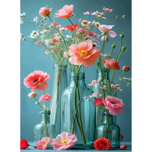 HITIRECOVI Flowers Paint by Numbers Kits for Adults,Paint by Number for Flowers in Jar,Adult Paint by Number Kit on Canvas,Home Wall Decor(16x20in) - color: Flowers in Jar, size: 16×20in(Frameless)
