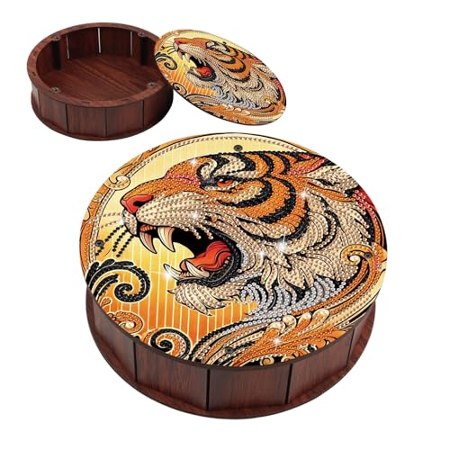 JZHYOAN DIY Animal Diamond Art Snack Box with Lid for Adult Wood Container Holder Tiger Special Pattern Holder Box for Relaxing Leiture Family Table Movie Snack Tray Organizer Home 7.79x2.24 Inch - color: Orange tiger