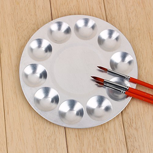 COMIART 10-Well Round Metal Paint Palette Tray Set, 2 Pack - Aluminum Artist Palette for Watercolor, Acrylic & Oil Painting - Professional & Student Art Supplies