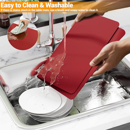 2-Pack Extra Thick Silicone Counter Mats - 24”x16” Large Heat Resistant Kitchen Countertop Protector, Non-Slip Hot Pad Trivet for Air Fryer, Hot Pots & Pans, Coffee Maker(Red) - color: Red