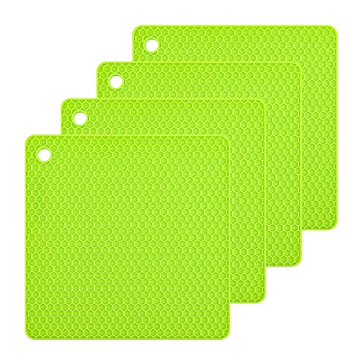 Silicone Trivets Mat for Counter Top Hot Pads for Pan and Pot Heat Resistant Hot Protector Workshop,Table Placemats 4 Pack,Size:7.5x7.5 Inch, Color: Green, Shape:Square - color: G: Green