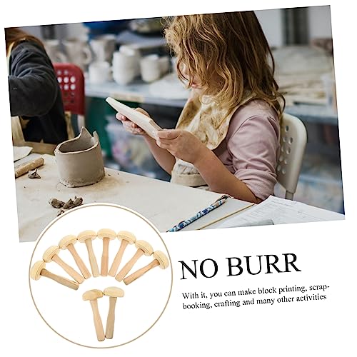 Lurrose 10PCS Wood Mushroom Roller Set Art Rubbing Tool for Printmaking Sturdy Ink Roller for Crafting and Painting Supplies