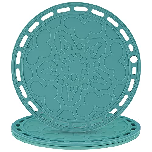 Teal Trivets Mats for Hot Pots and Pans, Big Round Silicone Pot Holder Hot Pads for Hot Dishes, Mats for Countertops, Tables, Spoon Rest Small Place Mats Set of 3 - color: D: Teal