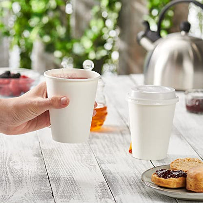 GUSTO 12 oz Disposable White Paper Cups [300 Count] Hot Coffee Cups | Eco-Friendly Material, Rolled Rim for 90 mm Lids, Leak-Proof, Hot or Cold Drinks, No Sleeve Needed - size: 12 oz. - 300