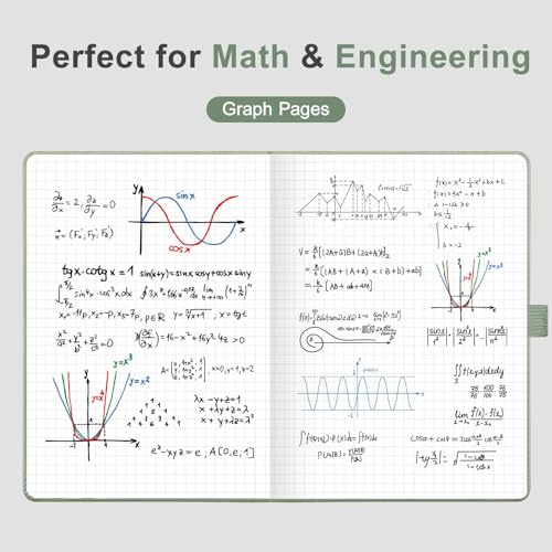 AHGXG Graph Grid Paper Notebook - 160 Pages, 120 GSM Thick Acid-Free Paper, A5 Leather Hardcover, for School, Students, Math, Engineering, 5.7'' × 8.3'' (Sage Green) - color: Sage Green, style: Grid