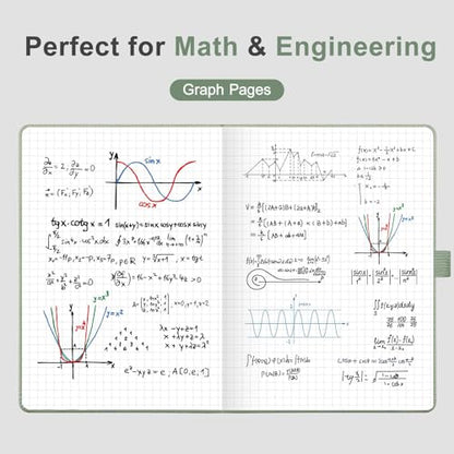 AHGXG Graph Grid Paper Notebook - 160 Pages, 120 GSM Thick Acid-Free Paper, A5 Leather Hardcover, for School, Students, Math, Engineering, 5.7'' × 8.3'' (Sage Green) - color: Sage Green, style: Grid