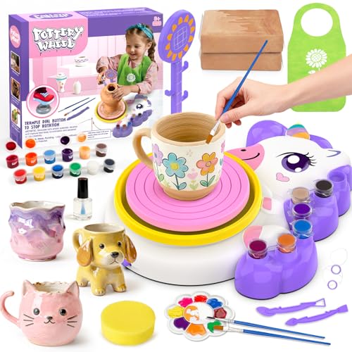 Pottery Wheel for Kids, Arts and Crafts for Kids Ages 8-12, Complete Pottery Painting Craft Kit with Clay, Art Supplies for Kids Toys Girls Birthday Christmas Gift for 6 7 8 9 10 11 12+, Purple - color: purple&pink