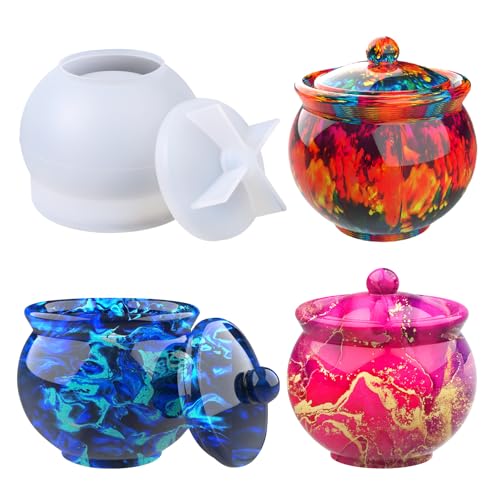 Juome Jar Resin Molds Silicone, Large Jars Silicone Molds with Lid for Epoxy Resin Casting, Resin Mold for DIY Jewelry Storage Box, Candy Container, Home Decoration - color: Round jar