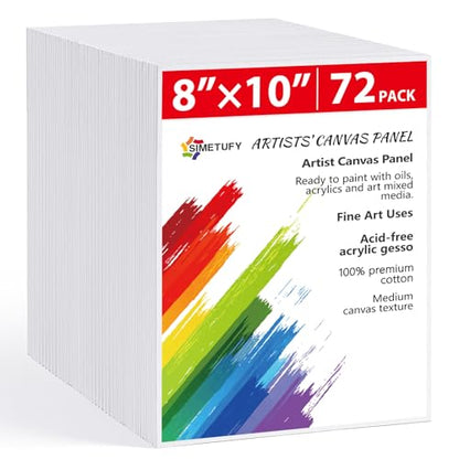 Simetufy 72 Pack 8 x 10 inch Canvas Boards for Painting Flat Canvas Panels Bulk Value Pack for Classes and Parties 100% Cotton for Acrylics Paint - size: 8"x10" - 72 pack
