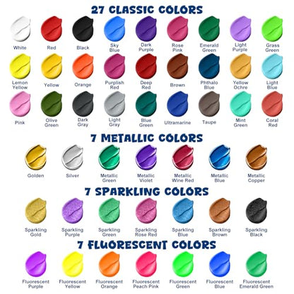 Roizefar Fabric Paint Set, 48 Colors with Metallic, Glitter & Neon, All-in-One Kit with Brushes & Palette, Permanent Textile Paint for Clothes, Shoes, Bags, Shirts, Canvas DIY, 0.34 oz Each