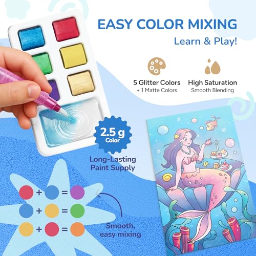 JoyCat Pocket Paint with Water Coloring Books for Kids, Art & Craft Activity Toy Set, Creative Travel & Home Painting Kit, Gifts for Girls & Boys Ages 3-8 (Ocean Princess) - style: 1 Pack - Ocean Princess