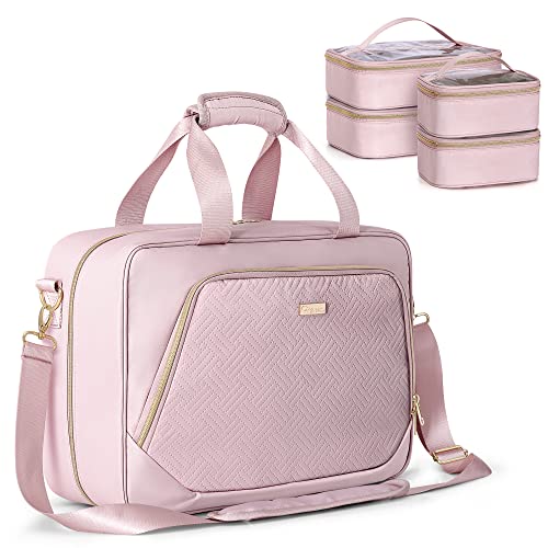 Professional Makeup Artist Travel Case with 4 Detachable Cosmetic Bags, Large Make up Organizer Bag with Makeup Kit Storage Section and Hair Tools Pocket, Pink (Empty Bag Only) - color: Pink