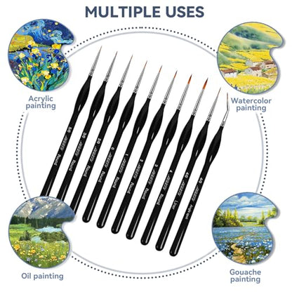 Detailing Paint Brushes 10Pcs Set, Triangular Handles, Paint by Numbers | Miniature Paint Brushes for Acrylic, Model, Watercolor, Art Painting for Figurine, Oil, Face, Paint by Numbers Kit for Adults
