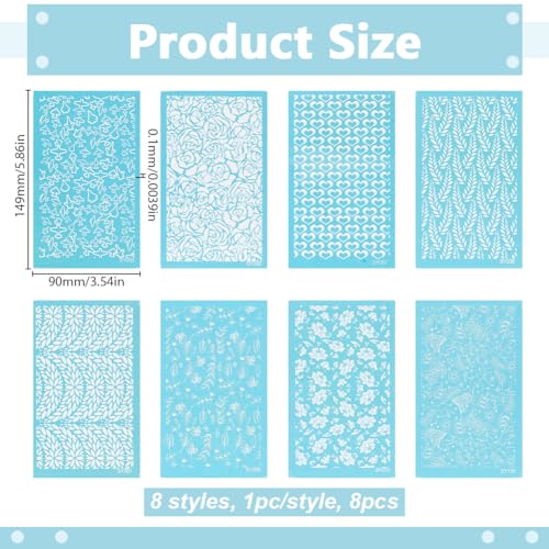 HOBBIESAY 8Pcs Clay Silk Screens Stencil Polymer Clays Silk Screen Reusable Silks Screen Stencils 5.87x3.54 Inch for Polymer Clays Jewelry Making Polymers Clay Tools Stencils