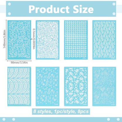 HOBBIESAY 8Pcs Clay Silk Screens Stencil Polymer Clays Silk Screen Reusable Silks Screen Stencils 5.87x3.54 Inch for Polymer Clays Jewelry Making Polymers Clay Tools Stencils