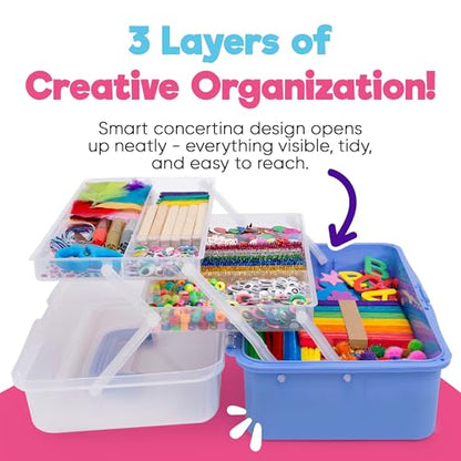 Blue Squid Arts & Crafts Box (Purple)- 2800+ pcs Deluxe Craft Supplies Box, 2 Drawers, 18 Compartments, Sturdy Handle - Art Crafting Kit Birthday Gifts for Kids, School Supply for Ages 4-12 - color: Purple
