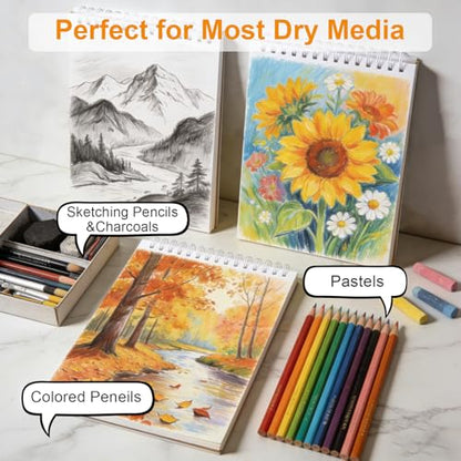 CSH 10 Pack Artist Sketch Book, 30 Sheets, 9x12 Inches, Brown Cover, for Pencil Crayon Charcoal Chalk Gouache, Spiral Bound Drawing Pad