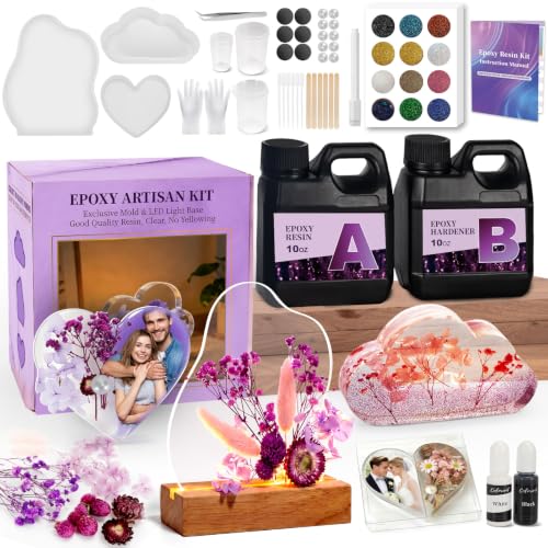 K KERNOWO Epoxy Resin Kit for Beginners, Resin Kit with Light and Molds Complete Set DIY Crafts for Adults Women, Epoxy Set with Cloud and Heart Shaped Mold, Dried Flowers and Resins Supplies-20OZ - color: Colors