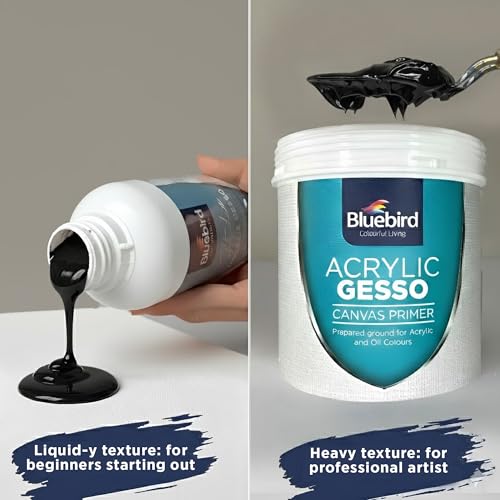 BLUEBIRD Studio Acrylic Gesso - Liquid Gesso Primer for Arylic Painting, Surface Prep Medium (Black, 16.9 Fl Oz) - color: Black, size: 16.9 Fl Oz (Pack of 1)