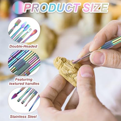 MECCANIXITY 6 Pcs Wax Carving Tools Stainless Steel Wax Carving Sculpting Tools with 5ml Silicone Container Jar and Portable Metal Case for Modeling Shaping, Rainbow - color: Rainbow, Metal Case
