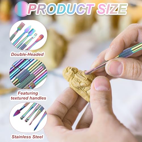 MECCANIXITY 6 Pcs Wax Carving Tools Stainless Steel Wax Carving Sculpting Tools with 5ml Silicone Container Jar and Portable Metal Pink Case for Modeling Shaping, Rainbow - color: Rainbow, Pink Metal Case