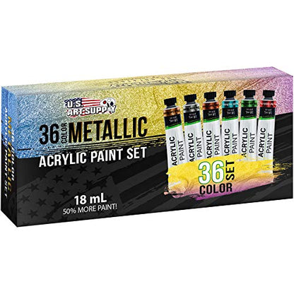 U.S. Art Supply 36-Color Metallic Acrylic Paint Set - 18ml Tubes - Acrylic Paint for Canvas Painting, Wood Crafts & Rock Painting - Color Mixing Wheel - style: 36 Colors