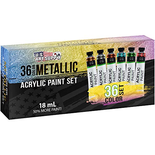 U.S. Art Supply 36-Color Metallic Acrylic Paint Set - 18ml Tubes - Acrylic Paint for Canvas Painting, Wood Crafts & Rock Painting - Color Mixing Wheel - style: 36 Colors